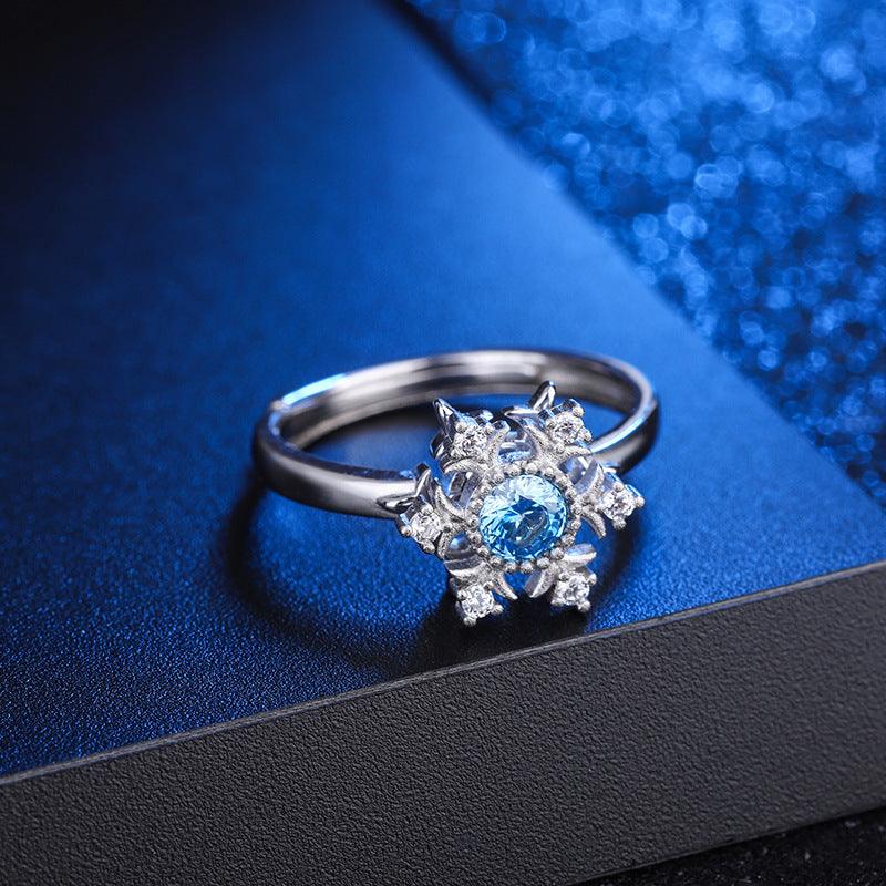 Retro Diamonds Snowflake S925 Sterling Silver Ring Sapphire - Trendha