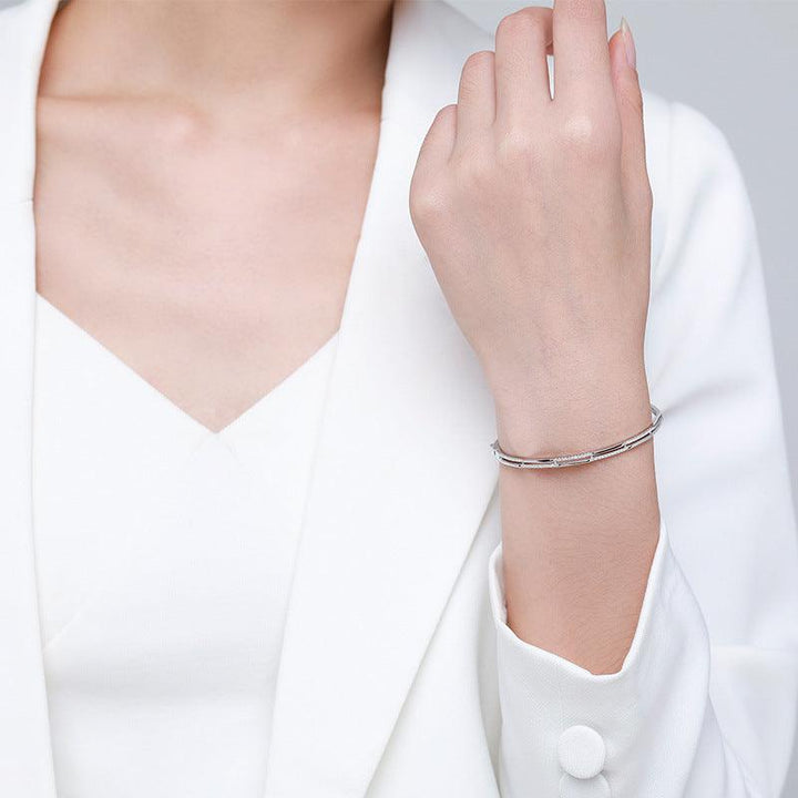 S925 Silver Bracelet Women's Double Layer Line Inlaid With Diamond Opening Collapsible Strap - Trendha