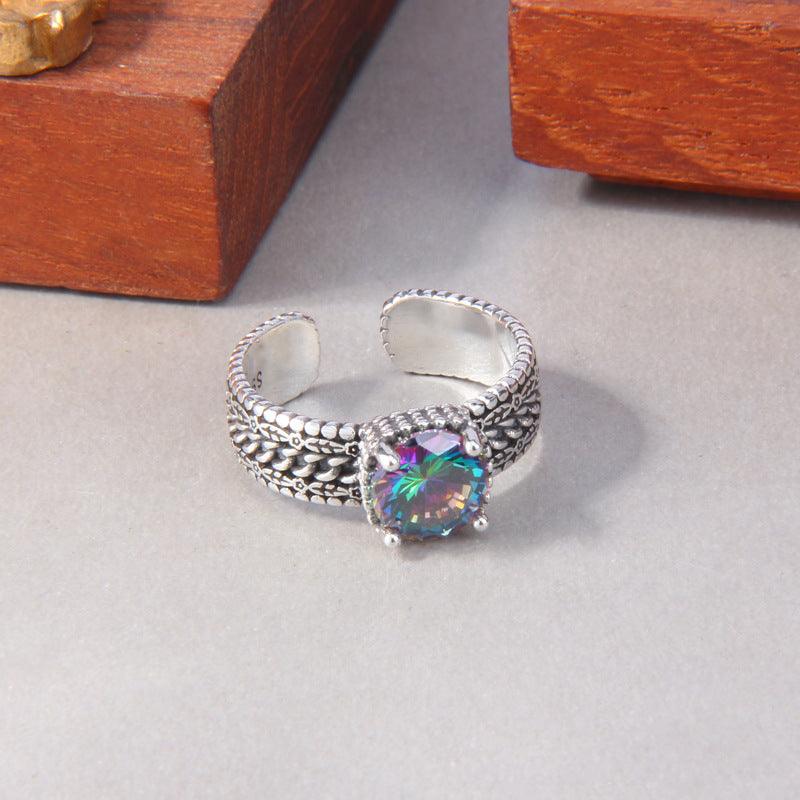 S925 Sterling Silver Colorful Purple Zircon Ring - Trendha