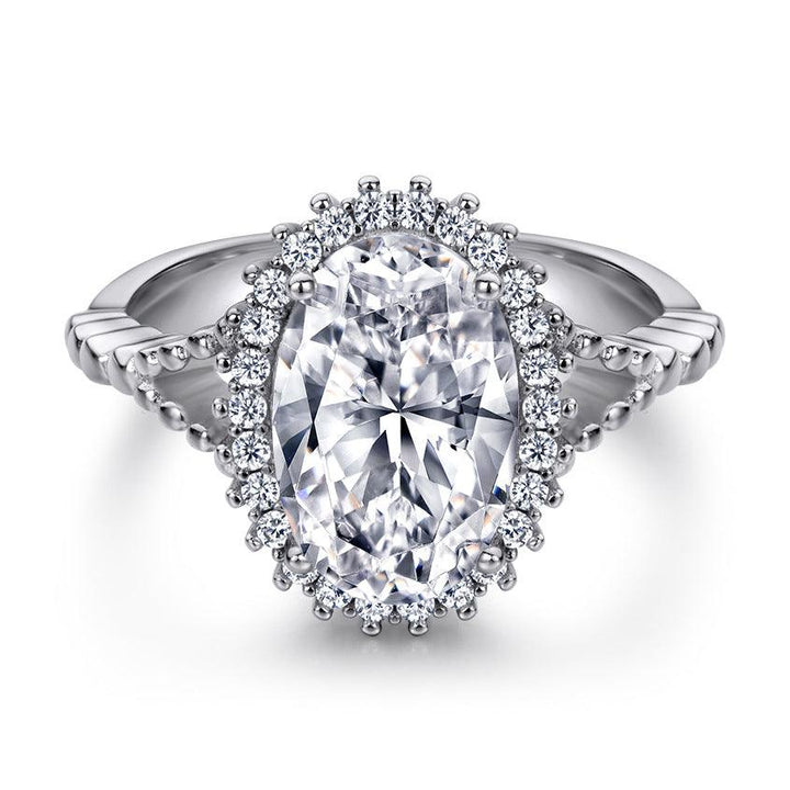 S925 Sterling Silver Egg Shaped Zircon Exaggerated Ring Female - Trendha