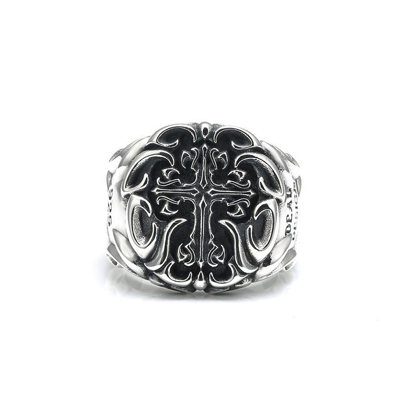 S925 Sterling Silver Heavy Industry Cross Ring Men - Trendha