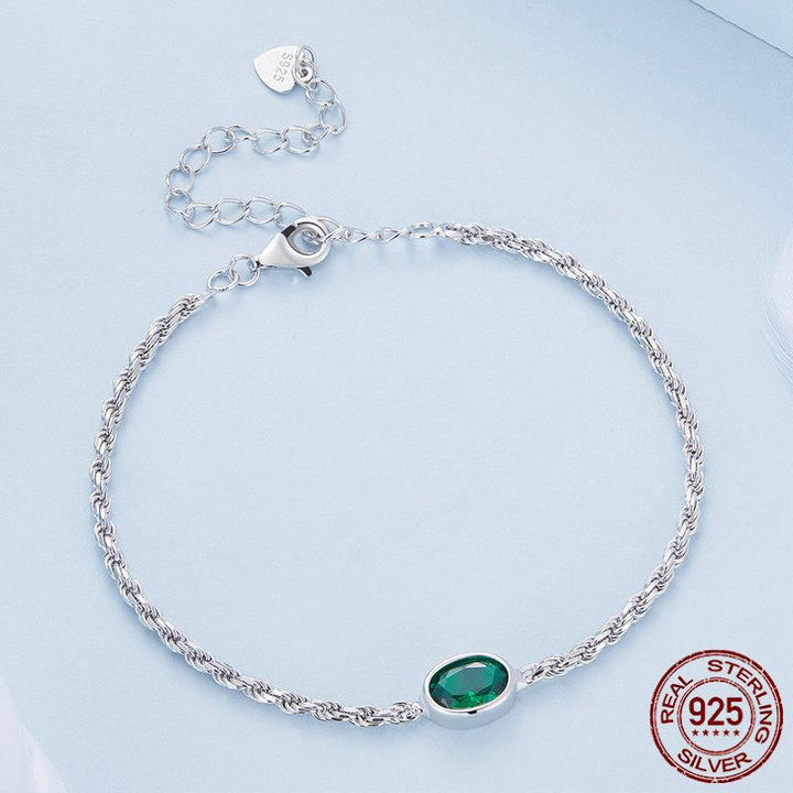 S925 Sterling Silver Light Luxury Green Zircon Chopin Bracelet - Trendha