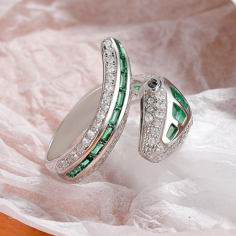 S925 Sterling Silver Micro Set Purple Snake Ring - Trendha