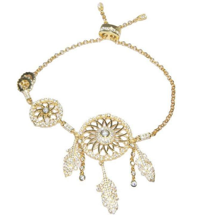 S925 Sterling Silver Women's Diamond Set Dream Catcher Bracelet - Trendha