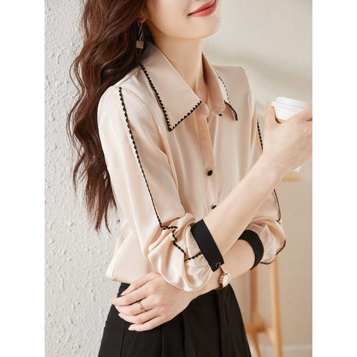Satin Lapel Shirt Top For Women - Trendha