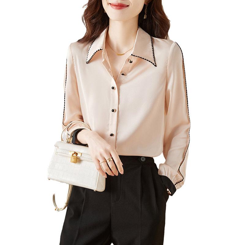 Satin Lapel Shirt Top For Women - Trendha