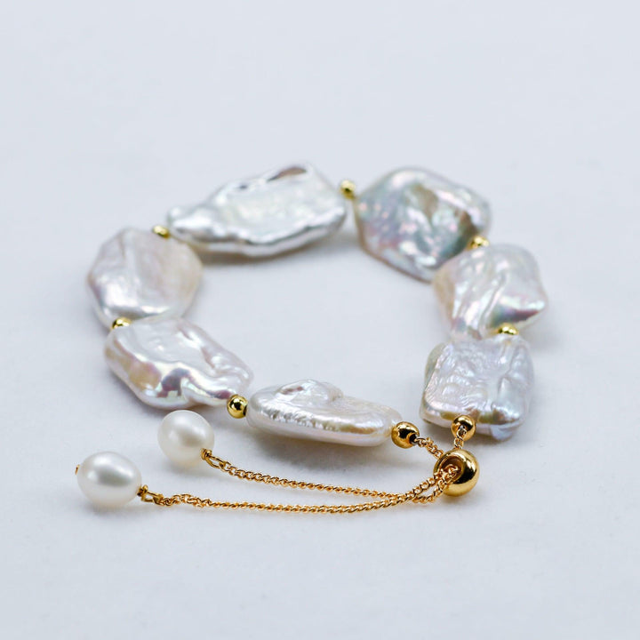 Shaped Baroque Freshwater Pearl 14-15mm Square Bead Bracelet - Trendha