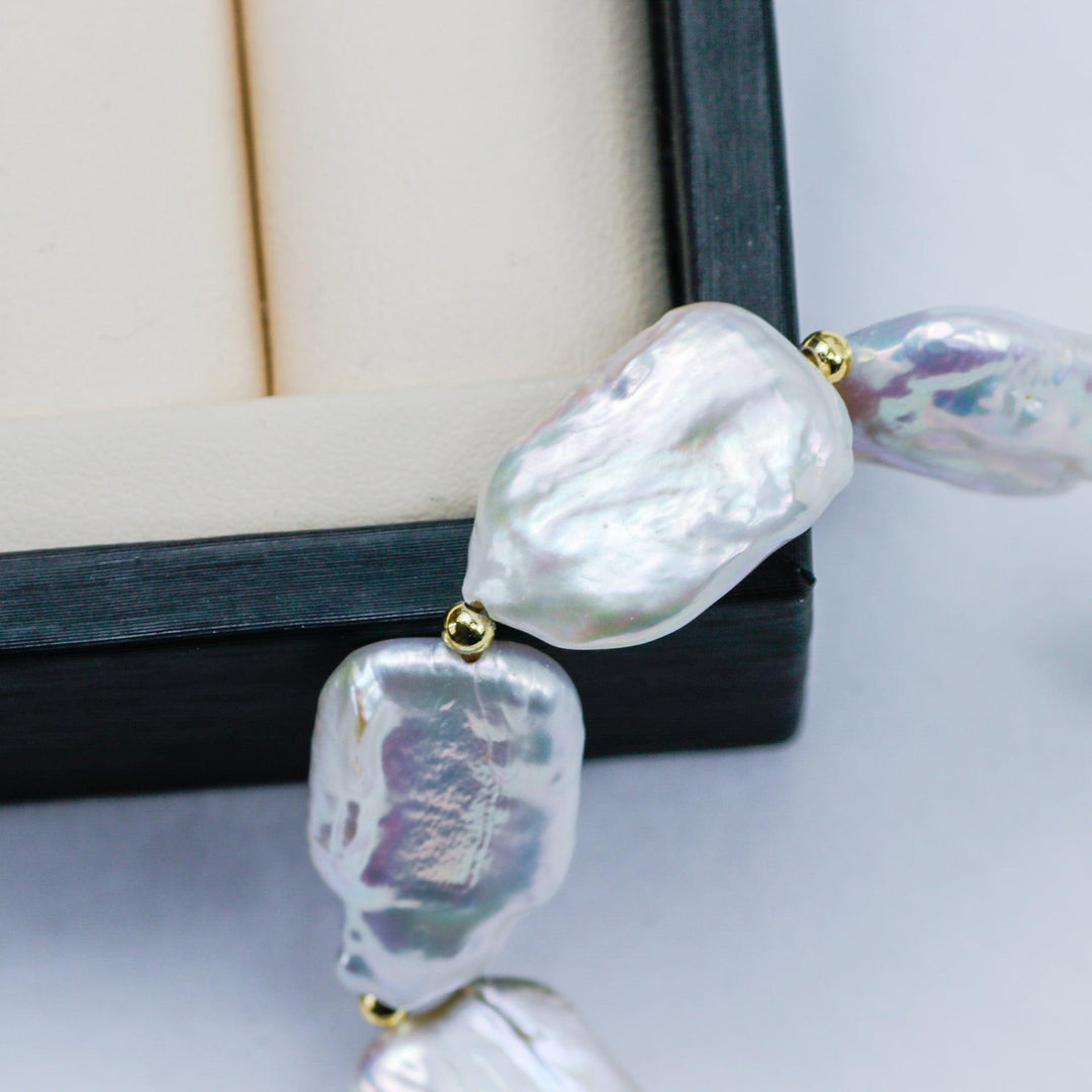 Shaped Baroque Freshwater Pearl 14-15mm Square Bead Bracelet - Trendha