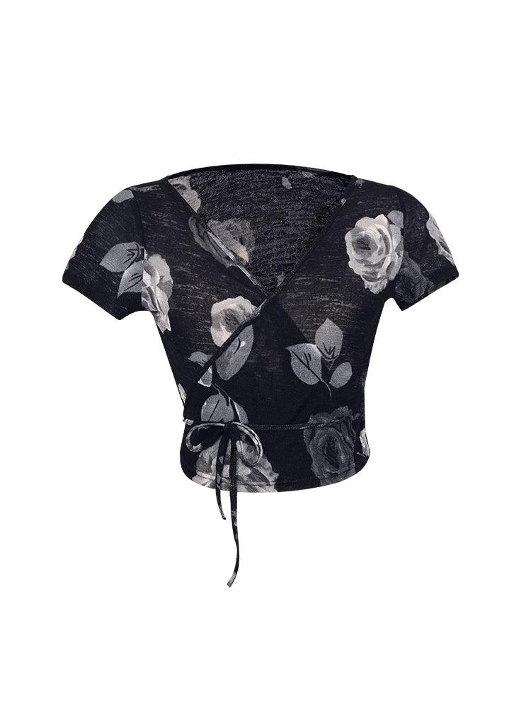 Short Lace Up Slim V-neck Short-sleeved T-shirt Women's Top - Trendha