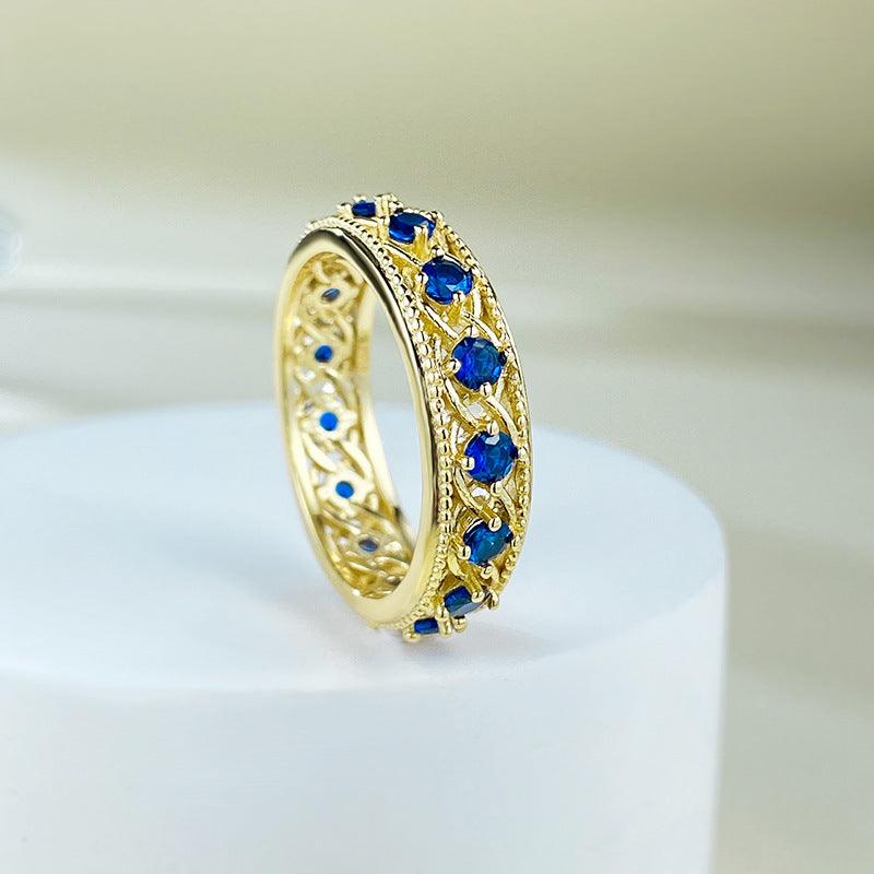Silver Plated Royal Blue Row Ring - Trendha