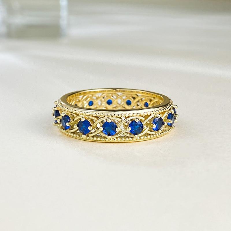 Silver Plated Royal Blue Row Ring - Trendha