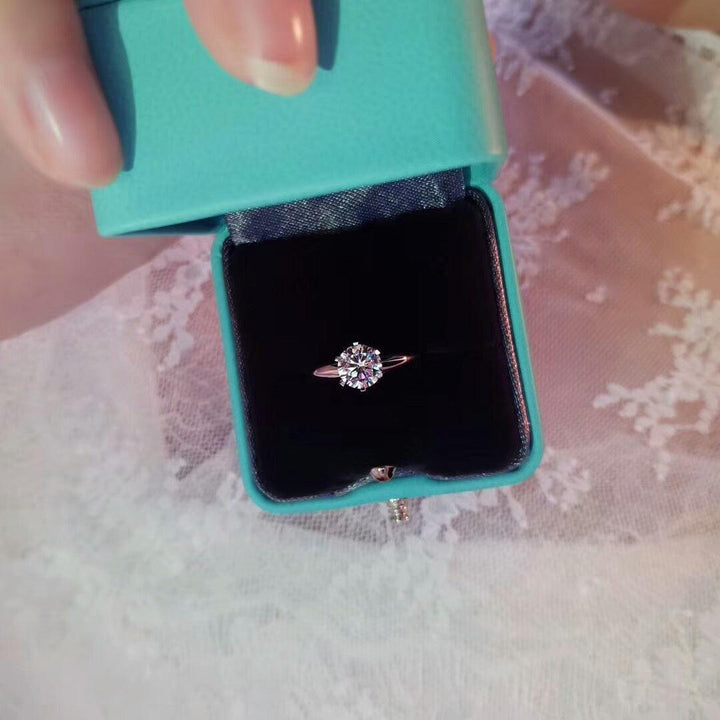 Six Claw Diamond Ring Female Simulation 1 Carat Two Silver T - Trendha