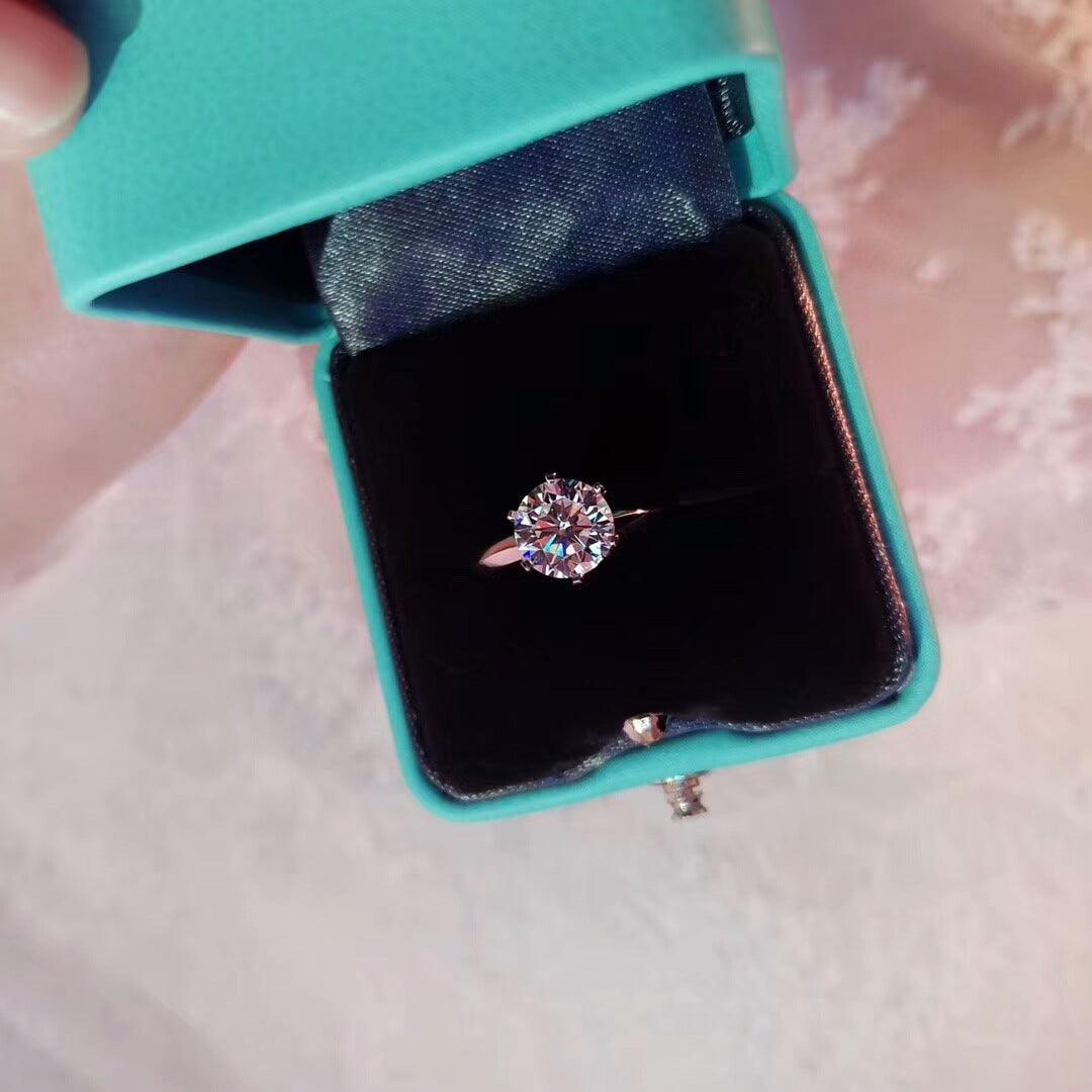 Six Claw Diamond Ring Female Simulation 1 Carat Two Silver T - Trendha