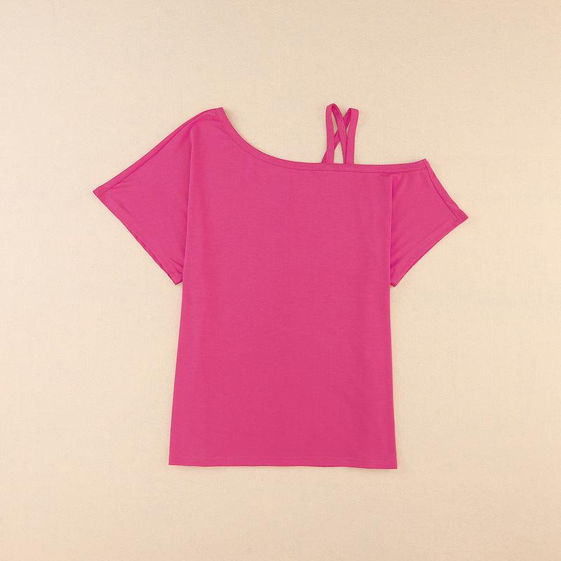 Solid Color Top Off-the-shoulder Knitted T-shirt For Women - Trendha