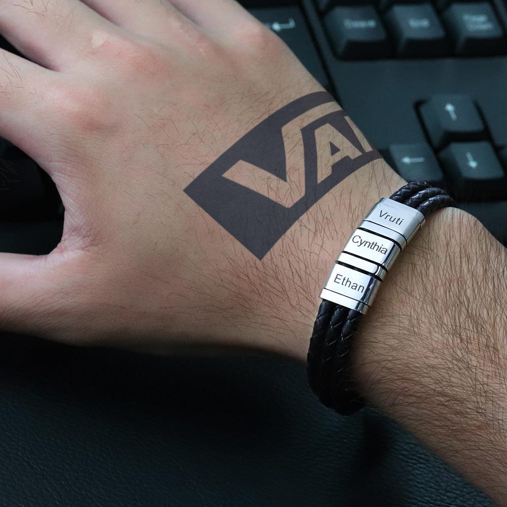 Stainless Steel Leather Woven Bracelet - Trendha