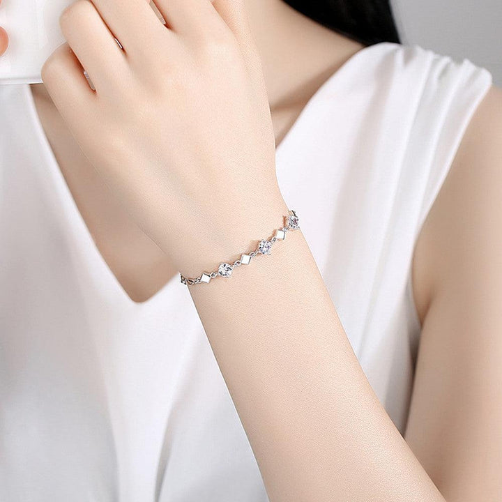 Sterling Silver Bracelet With Diamond Zirconia Stones Ladies - Trendha