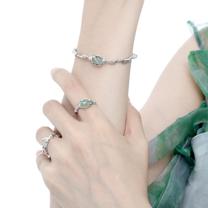 Sterling Silver Non Fading National Style Jade Ring - Trendha