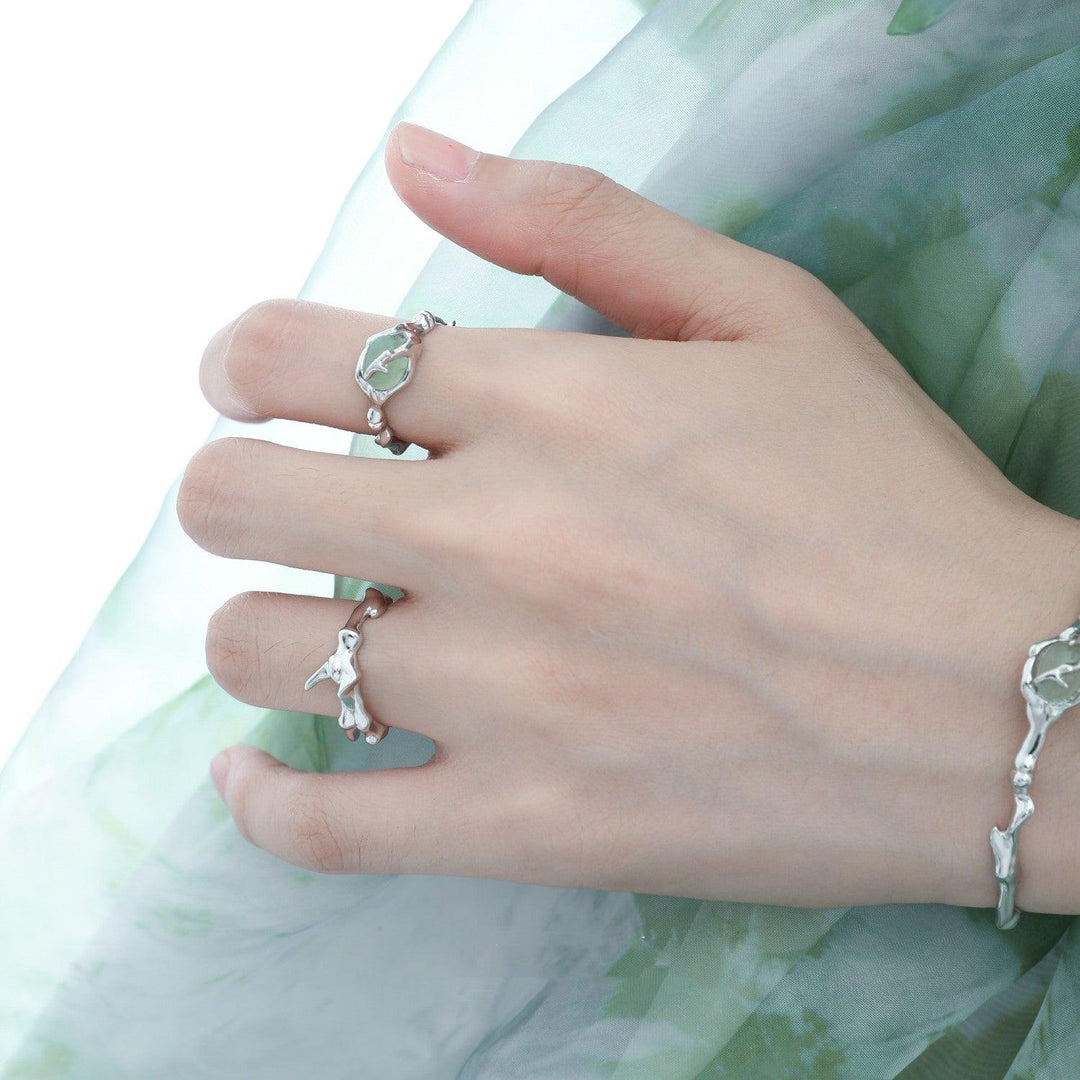 Sterling Silver Non Fading National Style Jade Ring - Trendha