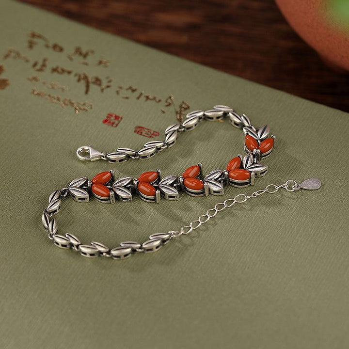 Sterling Silver South Red Vintage Personality Wheat Ears Bracelet - Trendha