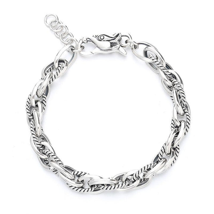 Sterling Silver Vintage Personality Stitching Twist Dragon Head Buckle Woven Bracelet - Trendha