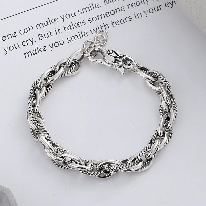 Sterling Silver Vintage Personality Stitching Twist Dragon Head Buckle Woven Bracelet - Trendha
