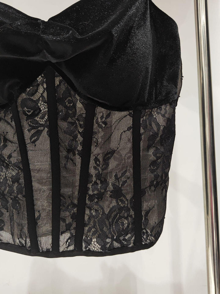 Summer New Socialite Style Lace Embroidery Pattern Fishbone Metal Sexy Sling Vest - Trendha