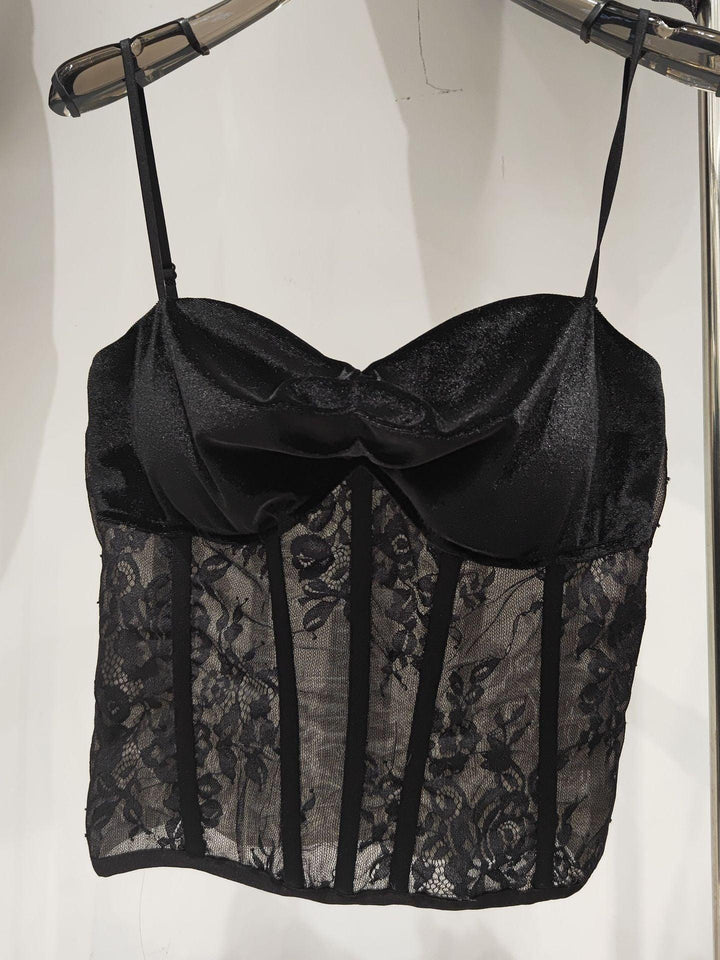 Summer New Socialite Style Lace Embroidery Pattern Fishbone Metal Sexy Sling Vest - Trendha