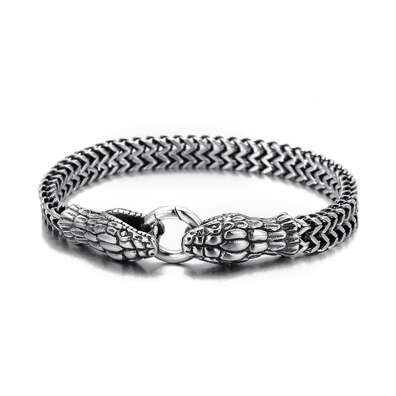 Titanium Steel Old Spirit Snake Bracelet Stainless Steel Hip Hop Double Snake Head Men's Bracelet - Trendha