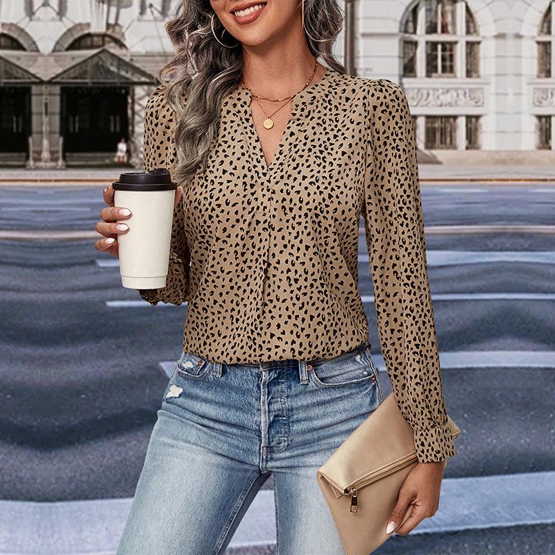 Top Fall Women's Clothing Commute Style Long Sleeve Leopard-print Shirt - Trendha