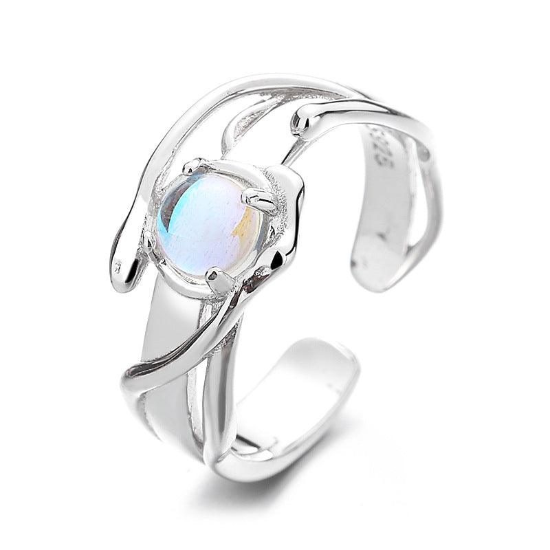 Women's Fashion Simple Sterling Silver Blue Moonstone Irregular Ring - Trendha