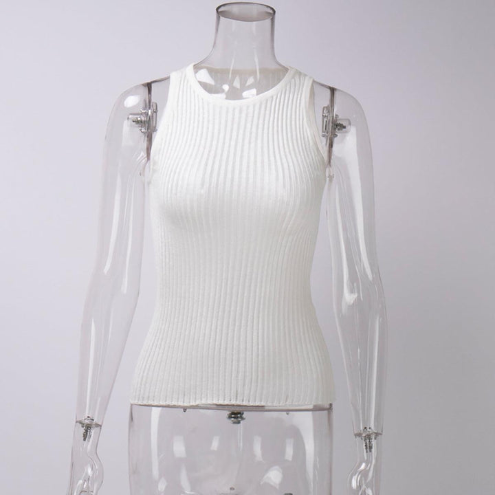 Women's Fashion Solid Color Rib Fabric Hollow Vest Slim Sleeveless Knitted Top - Trendha