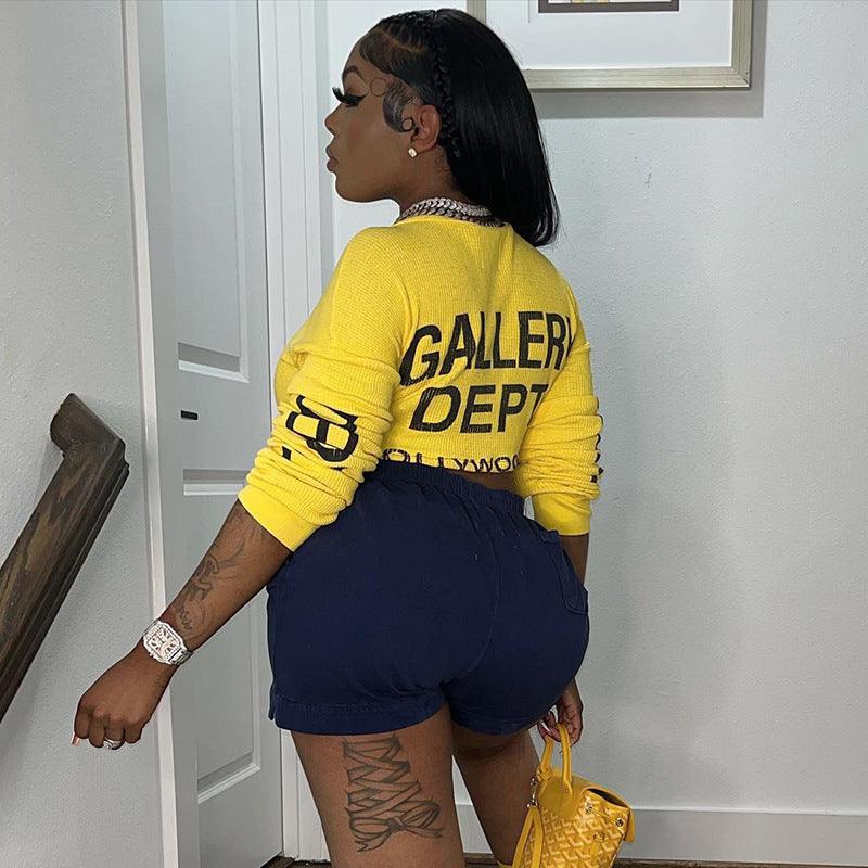 Women's Fashionable Letter Printed Round Neck Long Sleeve T-shirt - Trendha