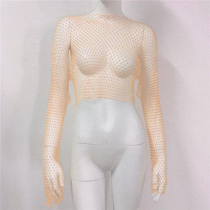Women's Mesh Rhinestone Fishnet Top Fishnet - Trendha