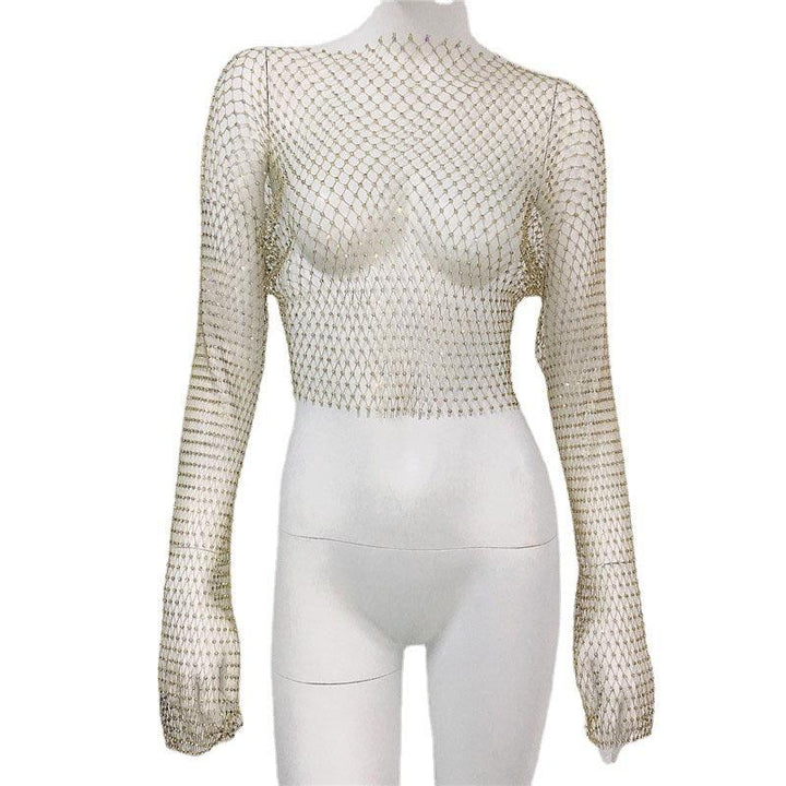 Women's Mesh Rhinestone Fishnet Top Fishnet - Trendha
