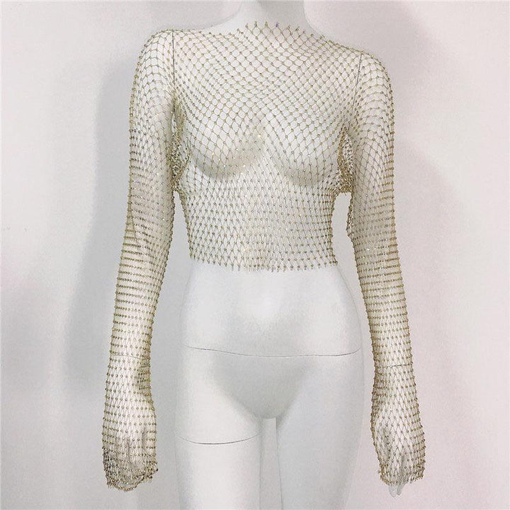 Women's Mesh Rhinestone Fishnet Top Fishnet - Trendha