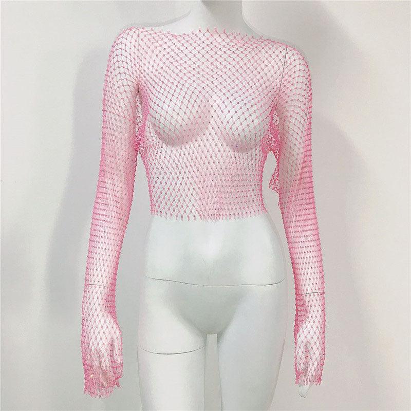 Women's Mesh Rhinestone Fishnet Top Fishnet - Trendha