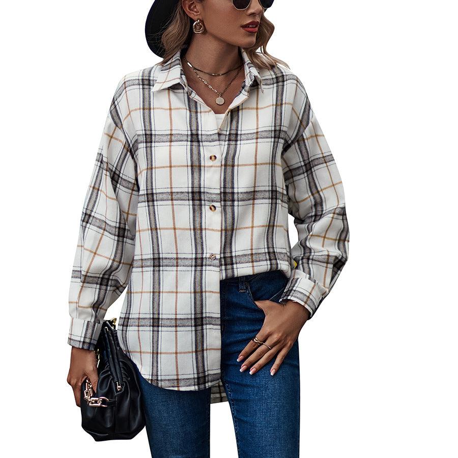 Women's New Casual Loose Boyfriend Plaid Shirt - Trendha