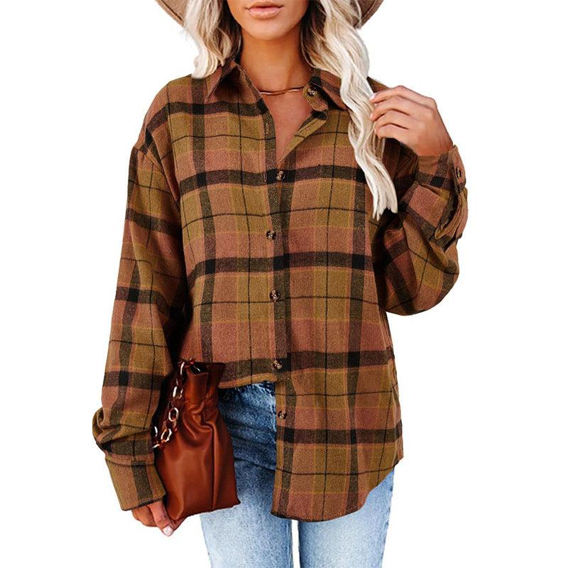 Women's New Casual Loose Boyfriend Plaid Shirt - Trendha