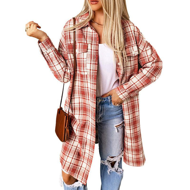 Women's Printed Checks Mid-length Shirt Coat - Trendha