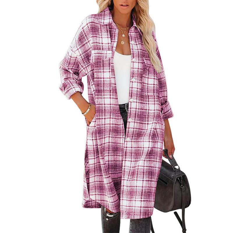 Women's Printed Checks Mid-length Shirt Coat - Trendha