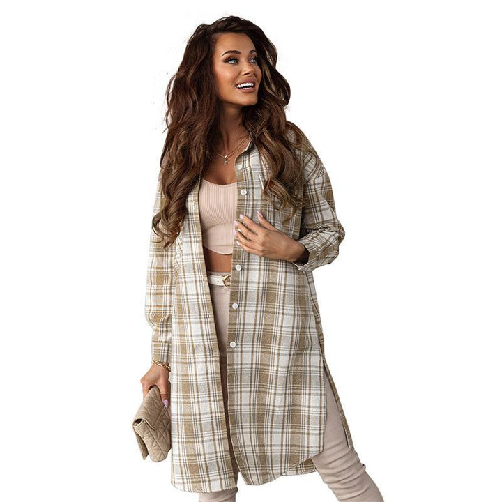 Women's Printed Checks Mid-length Shirt Coat - Trendha
