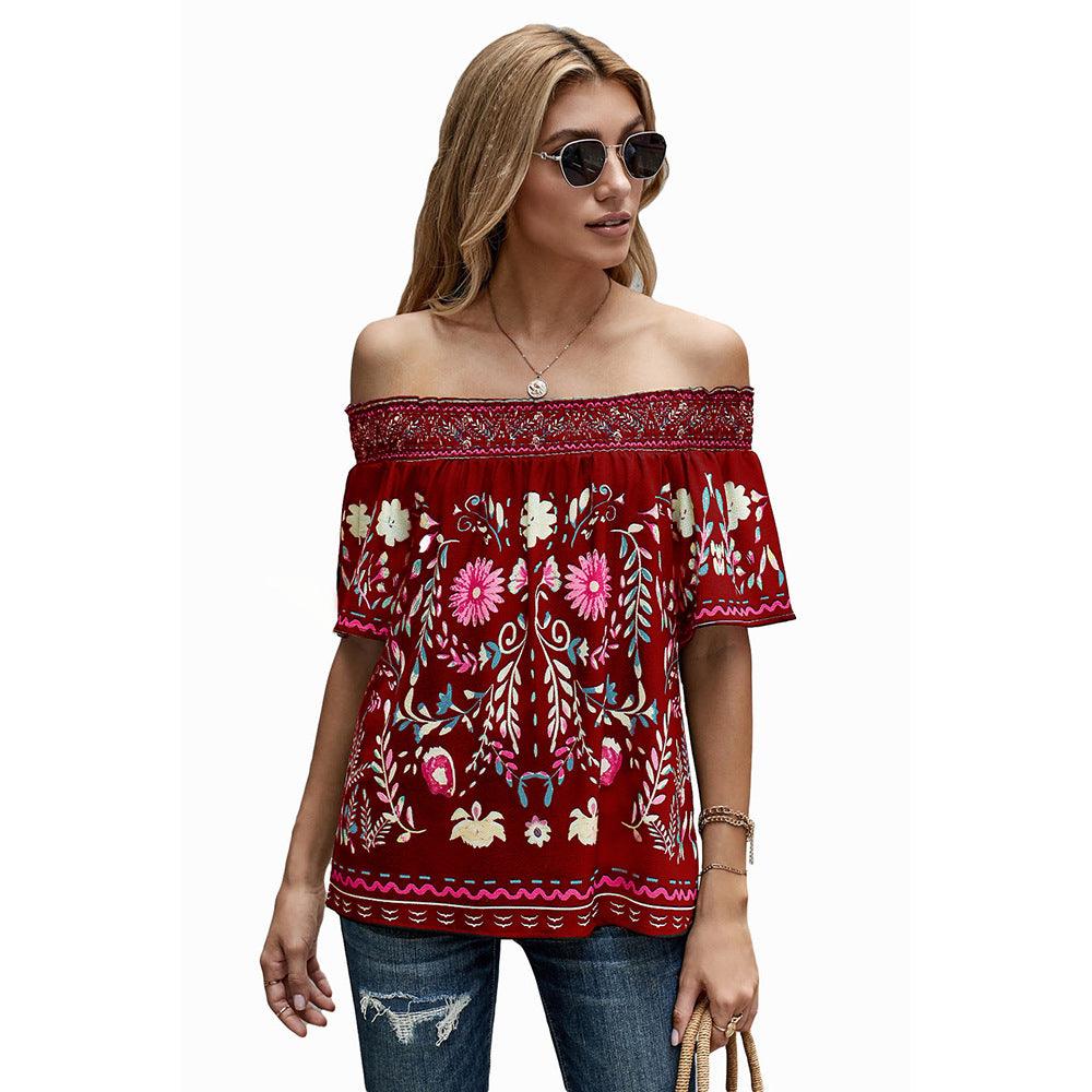 Women's Printed T-shirt Loose Off Shoulder Top - Trendha