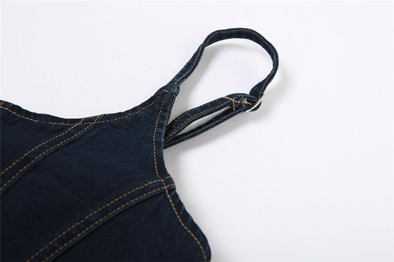 Women's Retro Solid Color Denim Vest Sexy Low-cut Slimming Camisole - Trendha