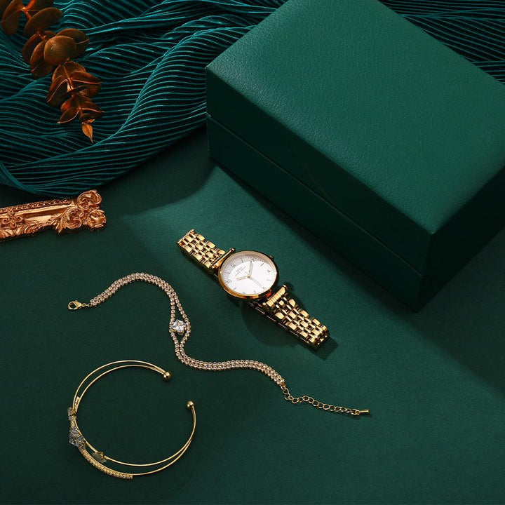 Women's Steel Band Watch Green Set - Trendha