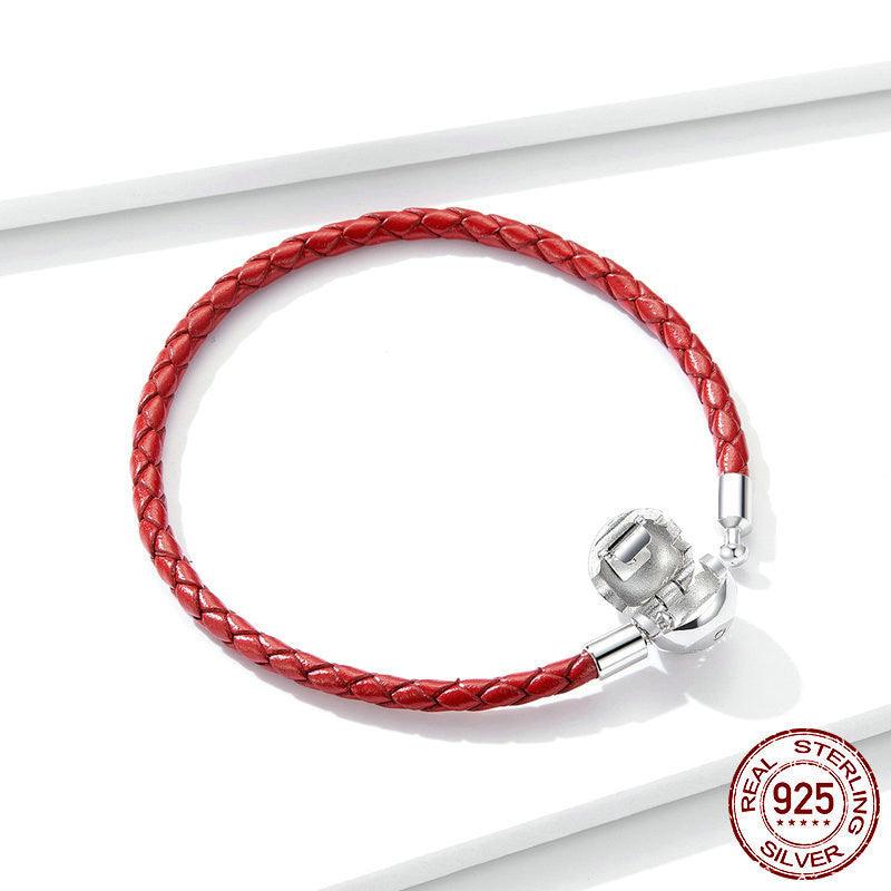 Women's Sterling Silver Red Rope PU Leather Bracelet - Trendha