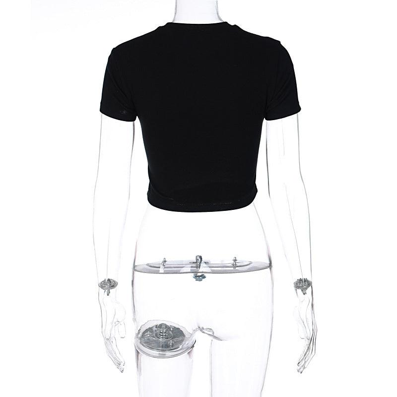 Women's Summer Hot Girl Cropped Printed Top Butterfly Embroidered T-shirt - Trendha