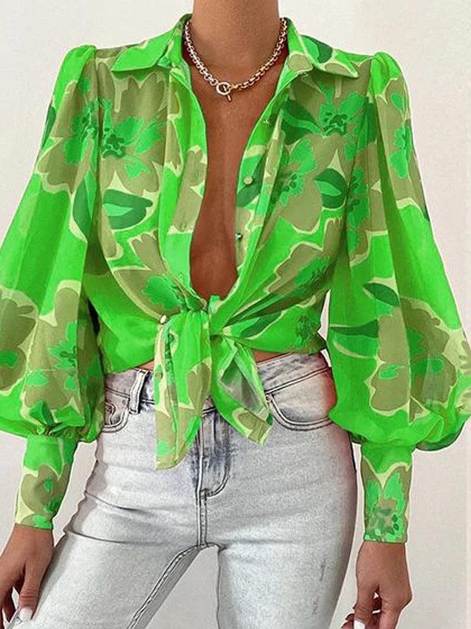 Women's Summer Printed Lantern Sleeve Fashion Shirt - Trendha