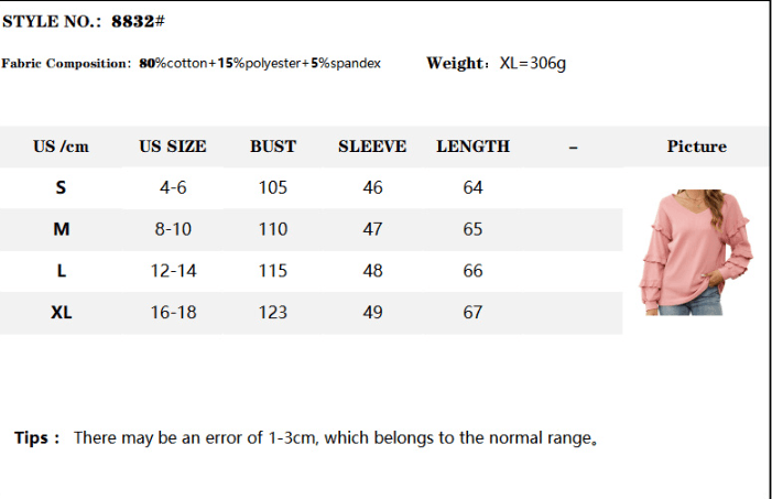 Women's Top Autumn And Winter New Women's Waffle V-neck Flounce Top - Trendha