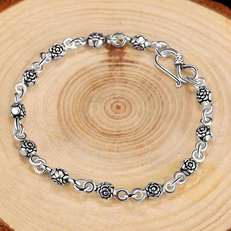 Women's Vintage Rose Silver Bracelet - Trendha