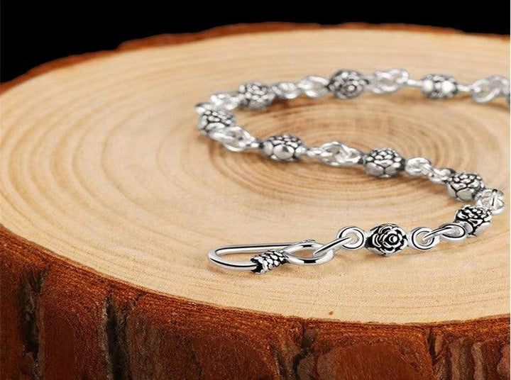 Women's Vintage Rose Silver Bracelet - Trendha